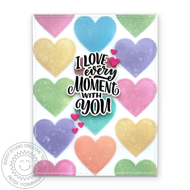 Sunny Studio Stamps I Love Every Moment With You Rainbow Valentine's Day Card using Window Trio Heart Landscape Craft Dies