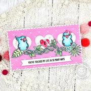 Sunny Studio Stamps Tropical Birds with Lock & Key Valentine's Day Card using Window Trio Heart Landscape Metal Craft Dies
