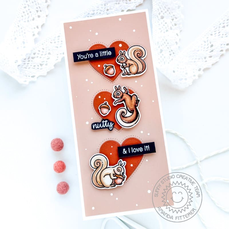 Sunny Studio Stamps You're A Little Nutty Squirrel Valentine's Day Card using Window Trio Heart Portrait Metal Craft Dies