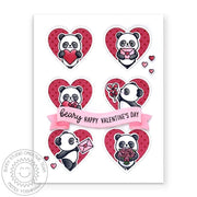 Sunny Studio Stamps Bighearted Bears Panda Red Valentine's Day Card using Window Trio Heart Portrait Metal Cutting Craft Dies