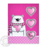 Sunny Studio Stamps Polar Bear Hot Pink Be Mine Valentine's Day Card using Window Trio Heart Portrait Metal Cutting Craft Die