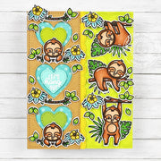 Sunny Studio Stamps Let's Hang Out Sloth Valentine's Day Card using Window Trio Heart Portrait Metal Cutting Craft Dies
