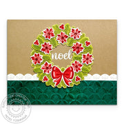 Sunny Studio Stamps Poinsettia Wreath Embossed Handmade Holiday Christmas Card using Moroccan Circles 6x6 Embossing Folder