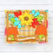 Sunny Studio Stamps Fall Leaves in Barrel with Sunflowers & Pumpkins Autumn Card using Pumpkin Patch Metal Cutting Craft Dies