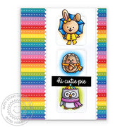 Sunny Studio Rainbow Striped Hello Cutie Pie Bunny, Hedgehog & Owl Critter Card (using Woodsy Autumn 4x6 Clear Stamps)