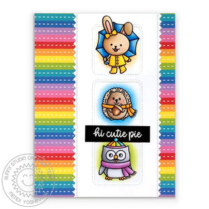 Sunny Studio Stamps Rainbow Striped Hello Cutie Pie Bunny, Hedgehog & Owl Critter Card (using Ric Rac Border Metal Cutting Dies)