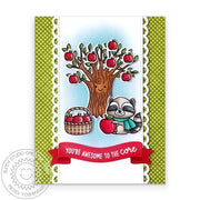 Sunny Studio You're Awesome to the Core Raccoon with Apple Tree Handmade DIY Fall Card using Happy Harvest Clear Craft Stamps