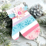 Sunny Studio Stamps Pink & Aqua Fairisle Mitten Shaped Winter Holiday Christmas Card using Woolen Mitten Metal Cutting Dies