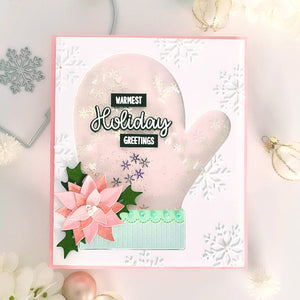 Sunny Studio Stamps Warmest Holiday Greetings Pink Mitten Snowflake Christmas Shaker Card using Woolen Mitten Cutting Dies