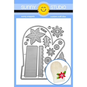 Sunny Studio Stamps Woolen Mitten A2 Large Oversized Winter Holiday Metal Cutting Dies with Layered Poinsettia, Holly Leaves, Snowflake & Buttons SSDIE-355