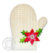 Sunny Studio Stamps Ivory Cable Knit Shaped Mitten with Poinsettia Holiday Christmas Card (using Woolen Mitten Metal Cutting Dies)