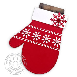 Sunny Studio Stamps Red Fair Isle Snowflake Mitten Shaped Christmas Gift Card Holder (using Woolen Mitten Metal Cutting Dies)