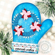 Sunny Studio Stamps Warmest Wishes Blue Wreath Winter Mitten Holiday Christmas Card using Woolen Mitten Metal Cutting Dies