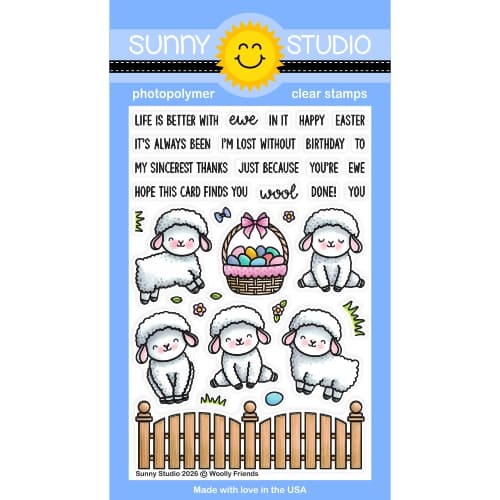 Sunny Studio Woolly Friends 4x6 Sheep, Fence, & Easter Basket Clear Craft Stamps SSCL-402