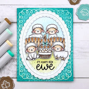 Sunny Studio Stamps It's Always Been Ewe Sheep with Basket Aqua Easter Card using Fancy Frames Oval Metal Cutting Craft Dies