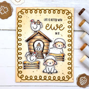 Sunny Studio Life is Better With You In It Sheep with Hen House Handmade Spring Card using Clucky Chickens Clear Craft Stamps