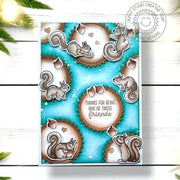 Sunny Studio Aqua & Brown Zig-Zag Circle Squirrel Friends Friendship Card using Squirrel Friends 4x6 Clear Craft Stamps