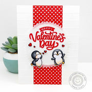 Sunny Studio Stamps Red & White Heart Penguin Handmade DIY Valentine's Day Card using Zig-Zag Circles Metal Cutting Craft Die
