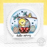 Sunny Studio Stamps Hello Spring Chick in Easter Basket Embossed Spring Card using Zig-Zag Circles Metal Cutting Craft Dies