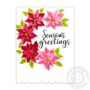 Sunny Studio Stamps Festive Greetings Season's Greetings Poinsettia Scalloped Handmade Christmas Card.