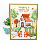Squirrels with fall leaves & acorns handmade autumn scene friendship card.