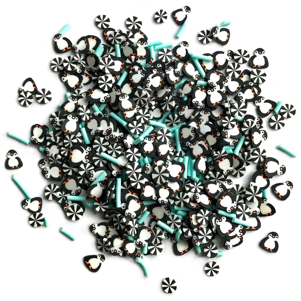 Sunny Studio Stamps: Buttons Galore Playful Penguins Sprinkletz 5mm Polymer Clay Aqua, Black & White Confetti Embellishments