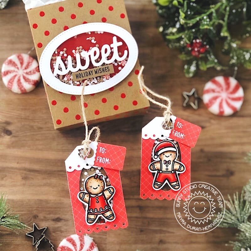 Sunny Studio Gingerbread Man & Girl Handmade Holiday Shaker Tags (using Christmas Cookies 2x3 Stamp Set)