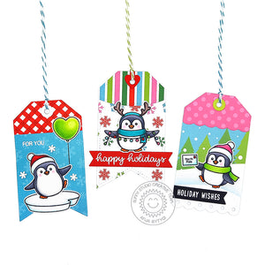 Sunny Studio Stamps Colorful Penguin Handmade Christmas Holiday Gift Tags (using Build-a-Tag 2 Metal Cutting Dies)