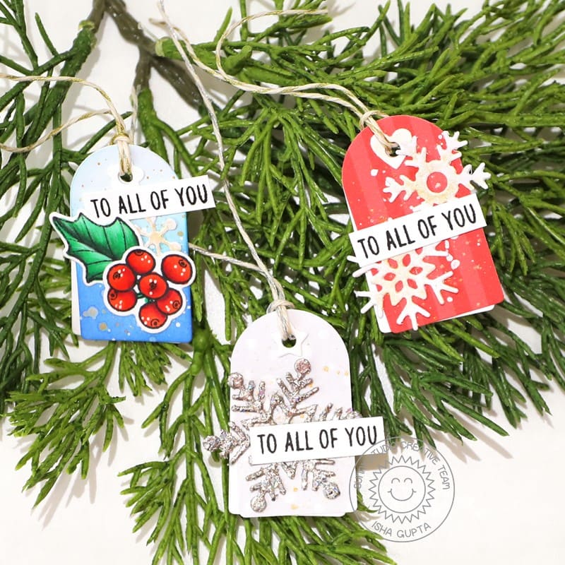 Sunny Studio Stamps Snowflake Mini Handmade Christmas Holiday Gift Tags (using Window Quad Square Metal Cutting Dies)