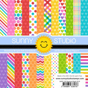 Sunny Studio Stamps Rainbow Bright 6x6 Hearts, Stars, Stripes & Polka-Dot Patterned Paper Pack