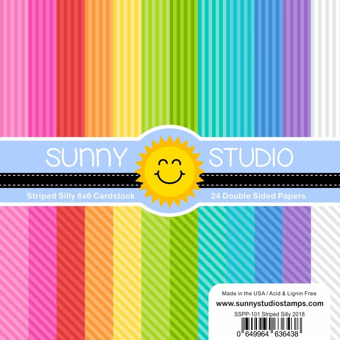 Sunny Studio Stamps Striped Silly 6x6 Rainbow Patterned Paper Pack