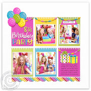 Sunny Studio Stamps Eighth Birthday Party Kids 12x12 Scrapbook Page Layout (using Notebook Tab Metal Cutting Dies)
