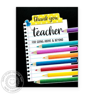 Sunny Studio Thank You Teacher For Going Above & Beyond Rainbow Colored Pencils School Card (using Notebook Tabs Dies)