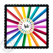Sunny Studio Radiating Rainbow Colored Pencils Scalloped Square Hi Card (using A Cut Above 4x6 Clear Layering Stamps)