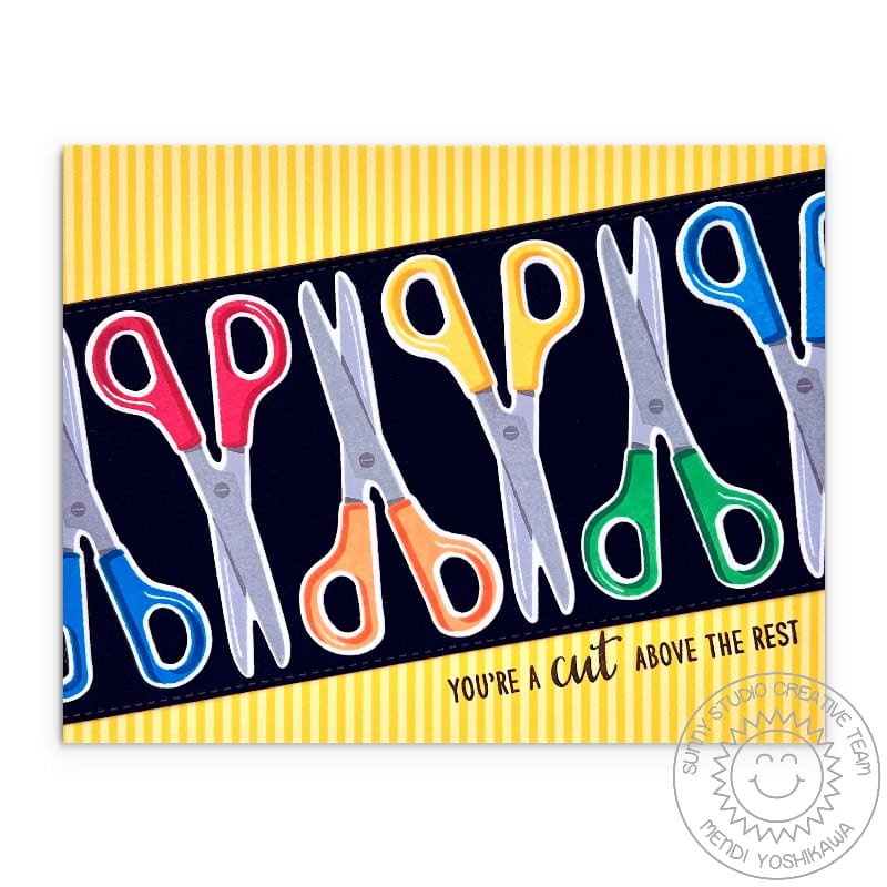 Sunny Studio You're A Cut Above The Rest Punny Rainbow Scissors Card (using A Cut Above 4x6 Clear Layering Stamps)