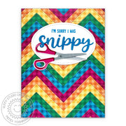 Sunny Studio Sorry I Was Snippy Punny Scissors Gingham Rainbow Chevron Card (using A Cut Above Clear Layering Stamps)