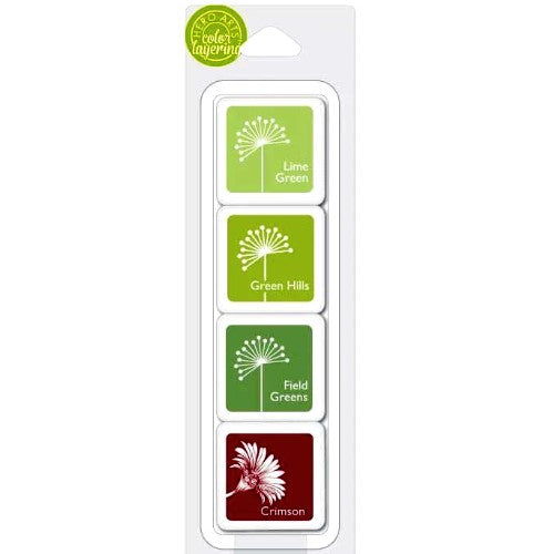 Hero Arts Fresh Foliage Dye Ink 1" Mini Cubes - 4 Pack Mini Set with Lime Green, Green Hills, Field Greens and Crimson