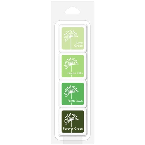 Hero Arts Fresh Foliage Dye Ink 1" Mini Cubes - 4 Pack Mini Set with Lime Green, Green Hills, Fresh Lawn, and Forever Green