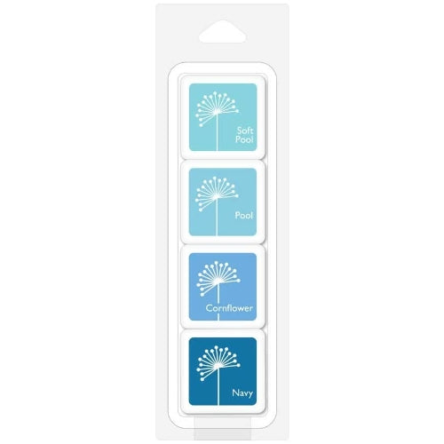 Hero Arts Sky Blues Dye Ink Cubes - 4 Pack Mini 1" Set Mid-Tone Shadow Inks with Soft Pool, Cornflower, Pool & Navy