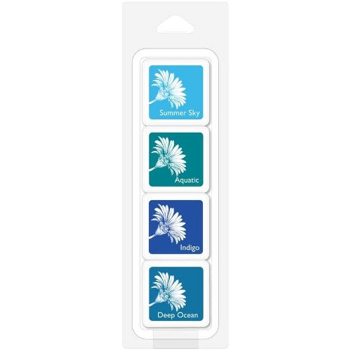 Hero Arts Tropical Waters Ink Cubes - 4 Pack Mini 1" Set Bold Hybrid Inks with Summer Sky, Aquatic, Indigo & Deep Ocean
