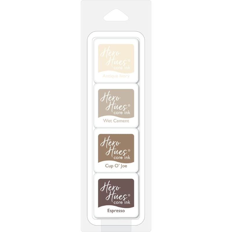 Shop Sunny Studio Stamps: Hero Arts Cool Browns Core Dye Ink Cubes featuring featuring Antique Ivory, Wet Cement, Cup O' Joe, and Espresso AF500