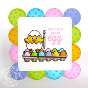 Sunny Studio Stamps A Good Egg Chick in Cracked Egg Scalloped Square Card