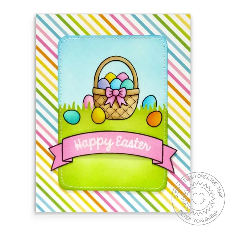 Sunny Studio Stamps A Good Egg Rainbow Striped Easter Basket Handmade Card