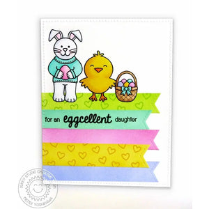 Sunny Studio Stamps Easter Bunny & Chick with Pastel Pennant Strips Spring Card (using Fishtail Banner Metal Cutting Dies)
