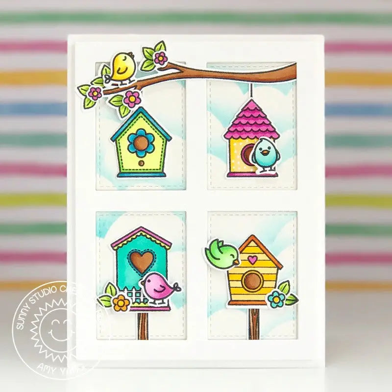 Sunny Studio Stamps A Bird's Life Grid Style Card by Amy Yang