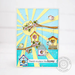 Sunny Studio Stamps A Bird's Life Sun Ray Birdhouse on Tree Branch There's No Place Like Home Card