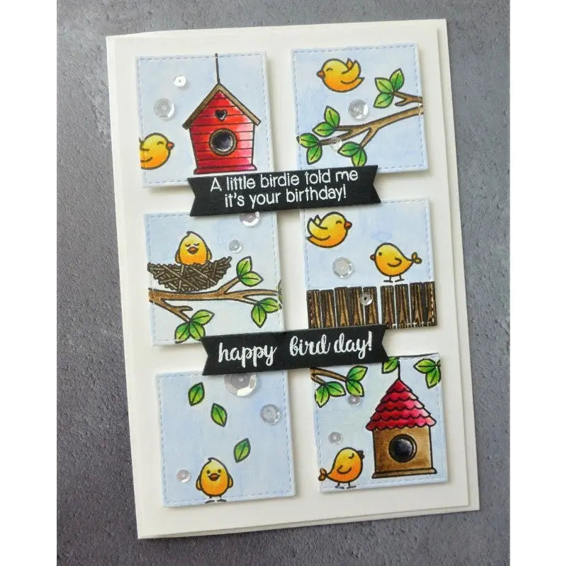 Sunny Studio Stamps A Bird's Life Birdhouse Grid Style Punny Handmade Birthday Card by Maria