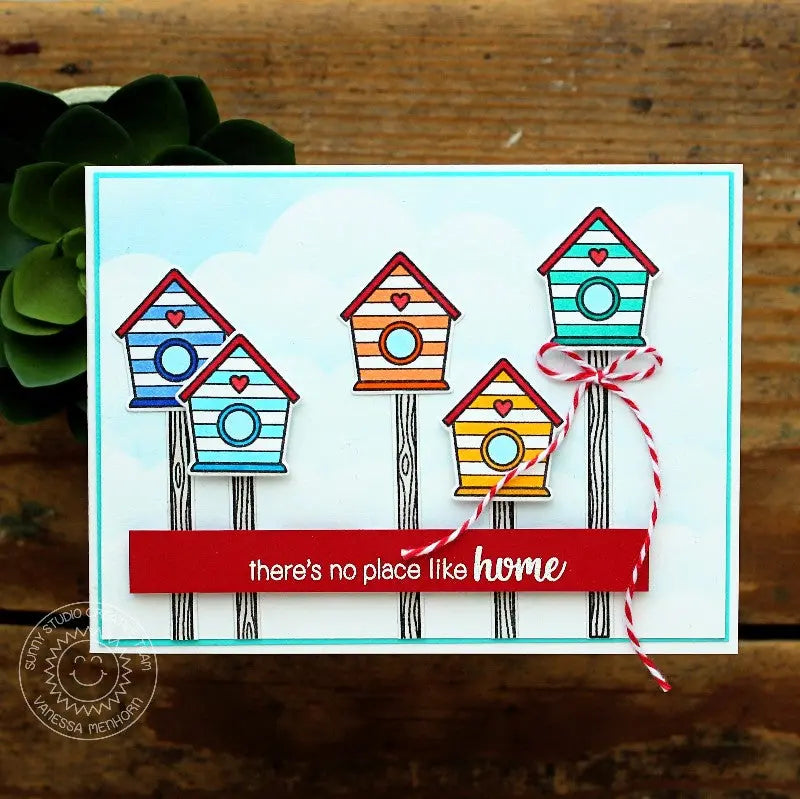 Sunny Studio Stamps A Bird's Life Beach Striped Birdhouse Home Card