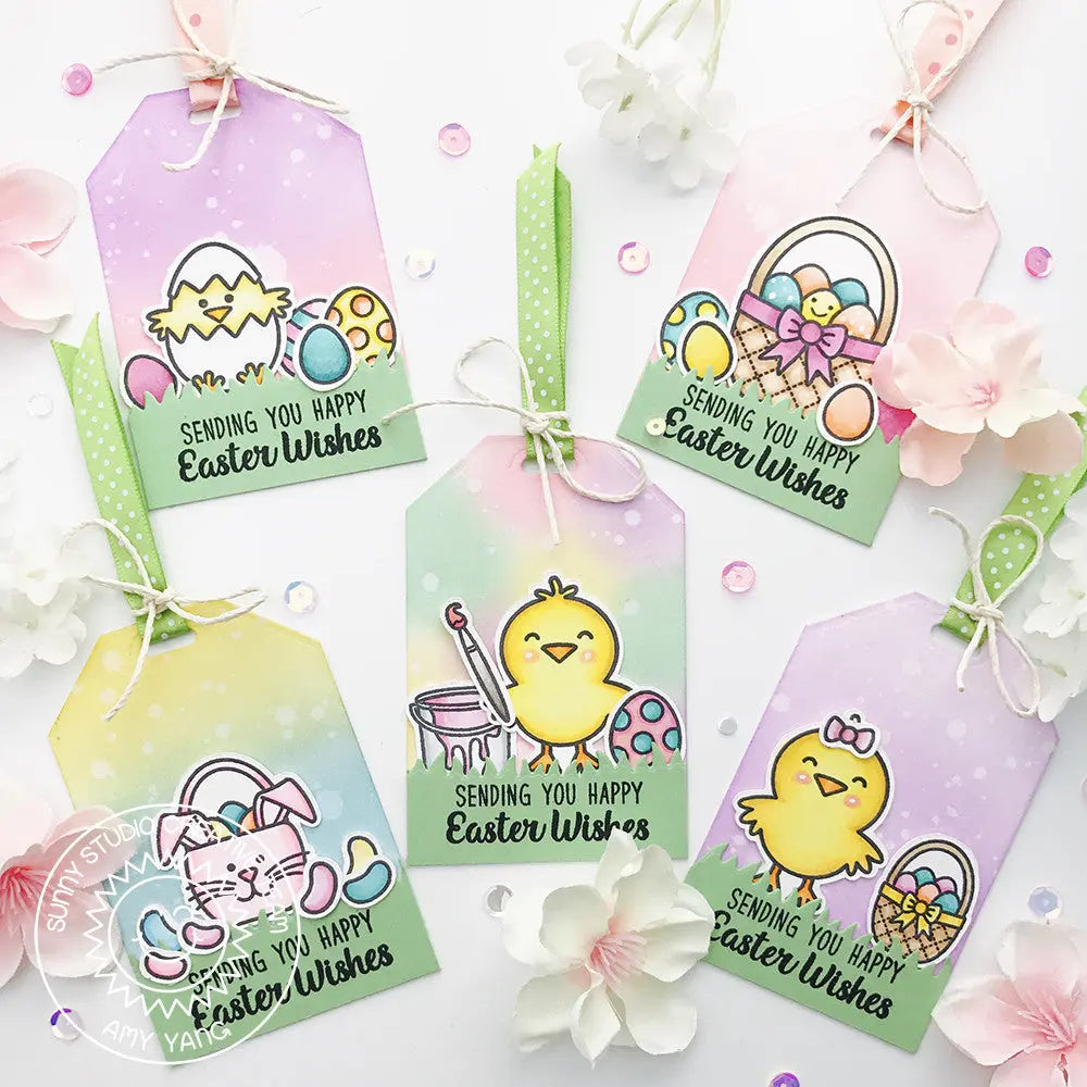 Sunny Studio Stamps A Good Egg Easter Chick & Basket Gift Tags by Amy Yang