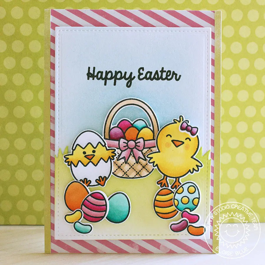Sunny Studio Stamps Easter Eggs, Basket & Chick Card by Eloise Blue